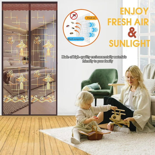 Magic Mesh Hands-Free Screen Door, Magnetic Auto-Close (12 Hooks)