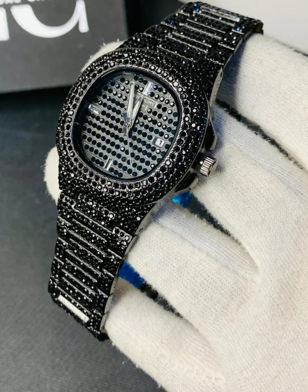 Black Iced Out Stainless Steel Chain Watch