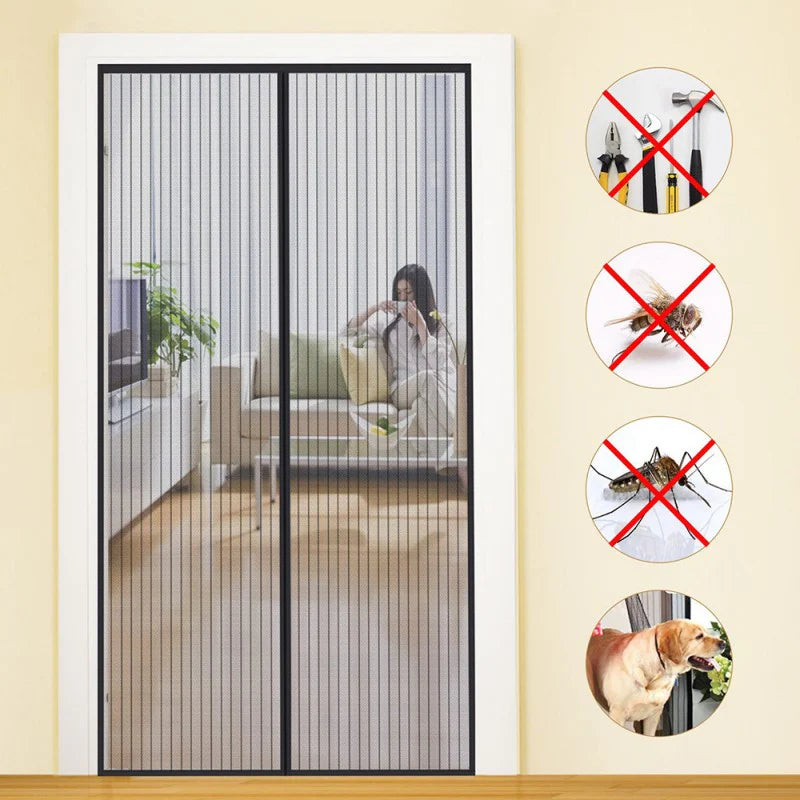 Magic Mesh Hands-Free Screen Door, Magnetic Auto-Close (12 Hooks)