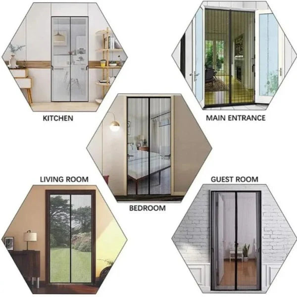 Magic Mesh Hands-Free Screen Door, Magnetic Auto-Close (12 Hooks)