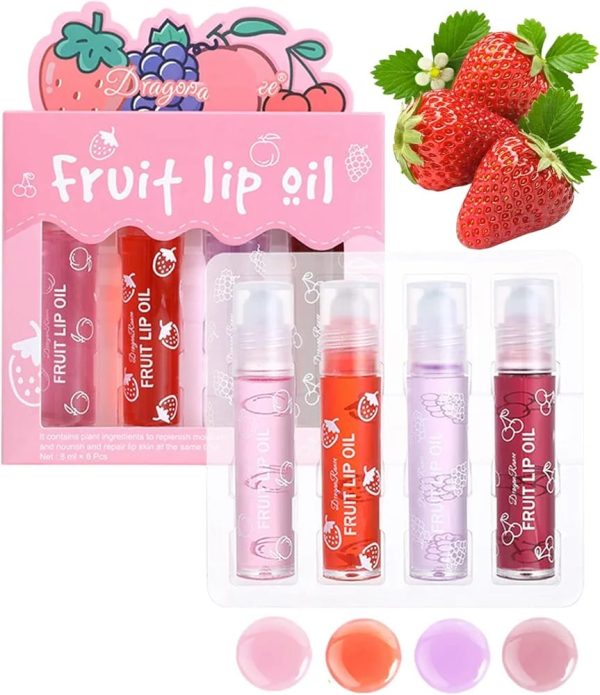 Fruit Lip Oil Set - Pack of 4 (Peach, Grape, Strawberry, Cherry)
