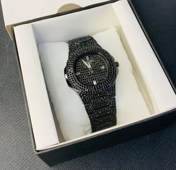 Black Iced Out Stainless Steel Chain Watch