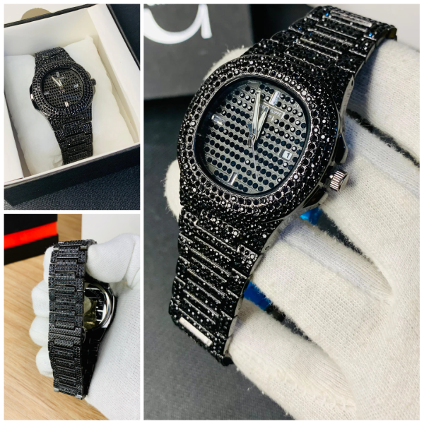 Black Iced Out Stainless Steel Chain Watch